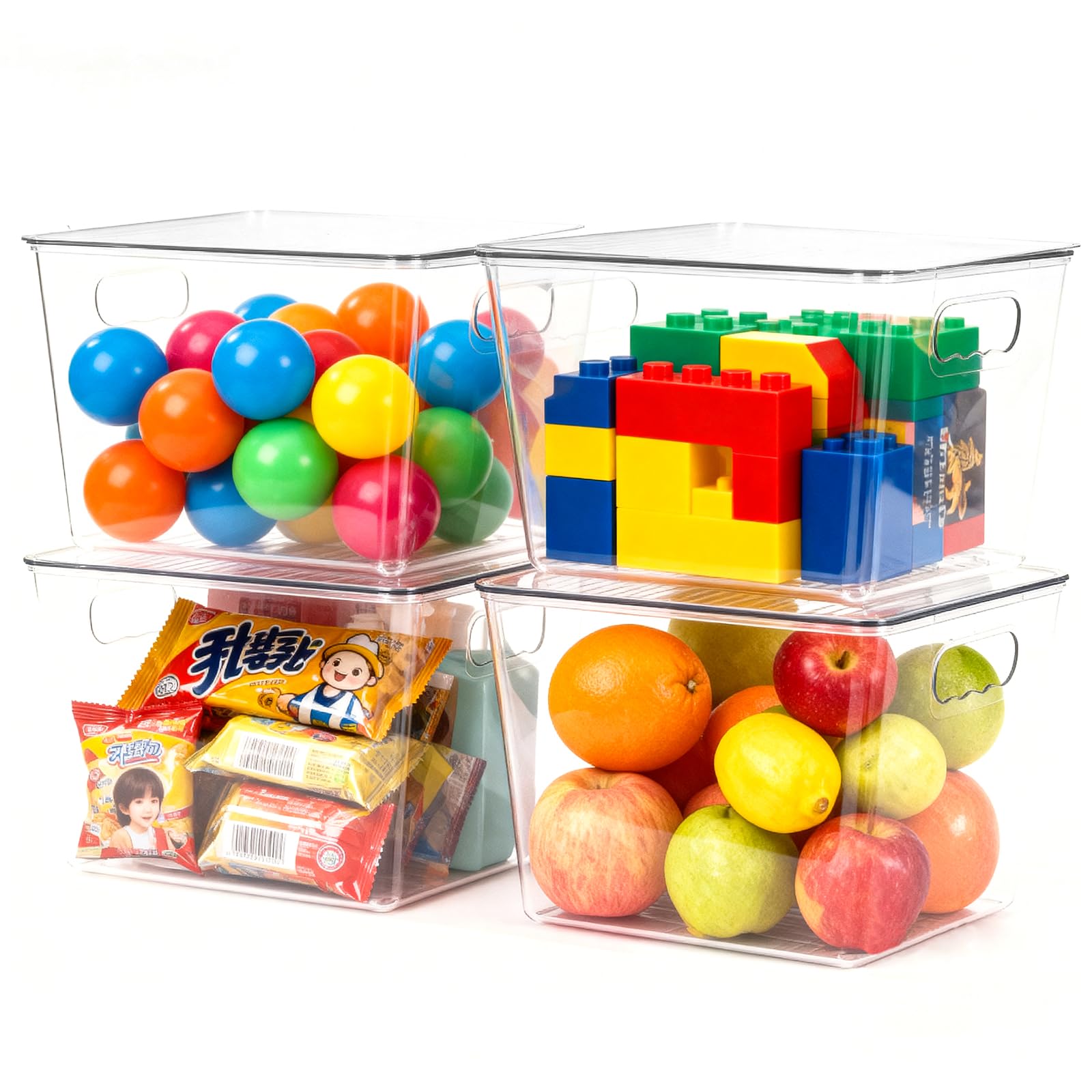 Clear Stackable Fridge Organiser with Lids, 4 Pack L Size 30x20x15CM â image 1