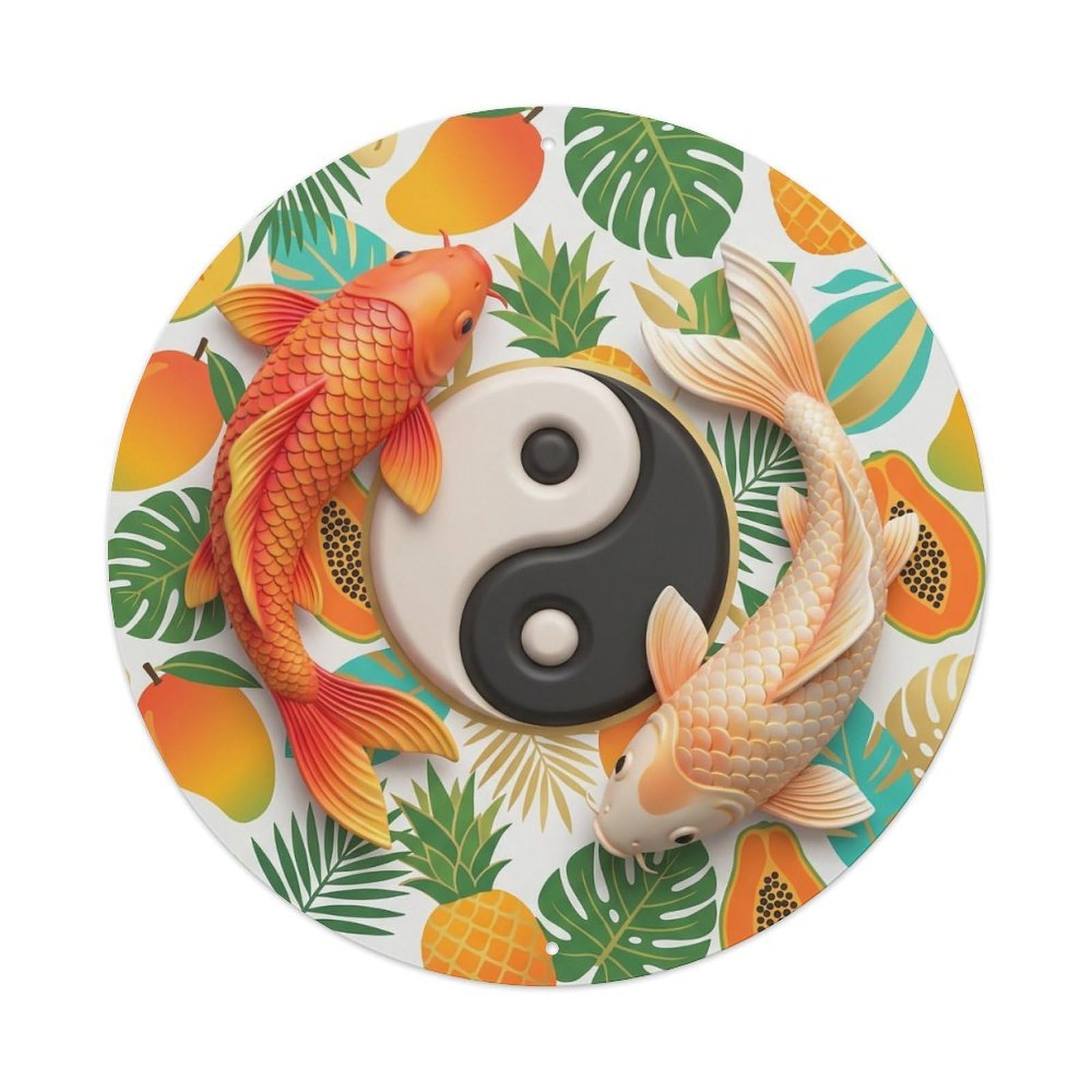 Tai Chi Koi Fish Papaya Orange Tropical Fruit Metal Tin Sign