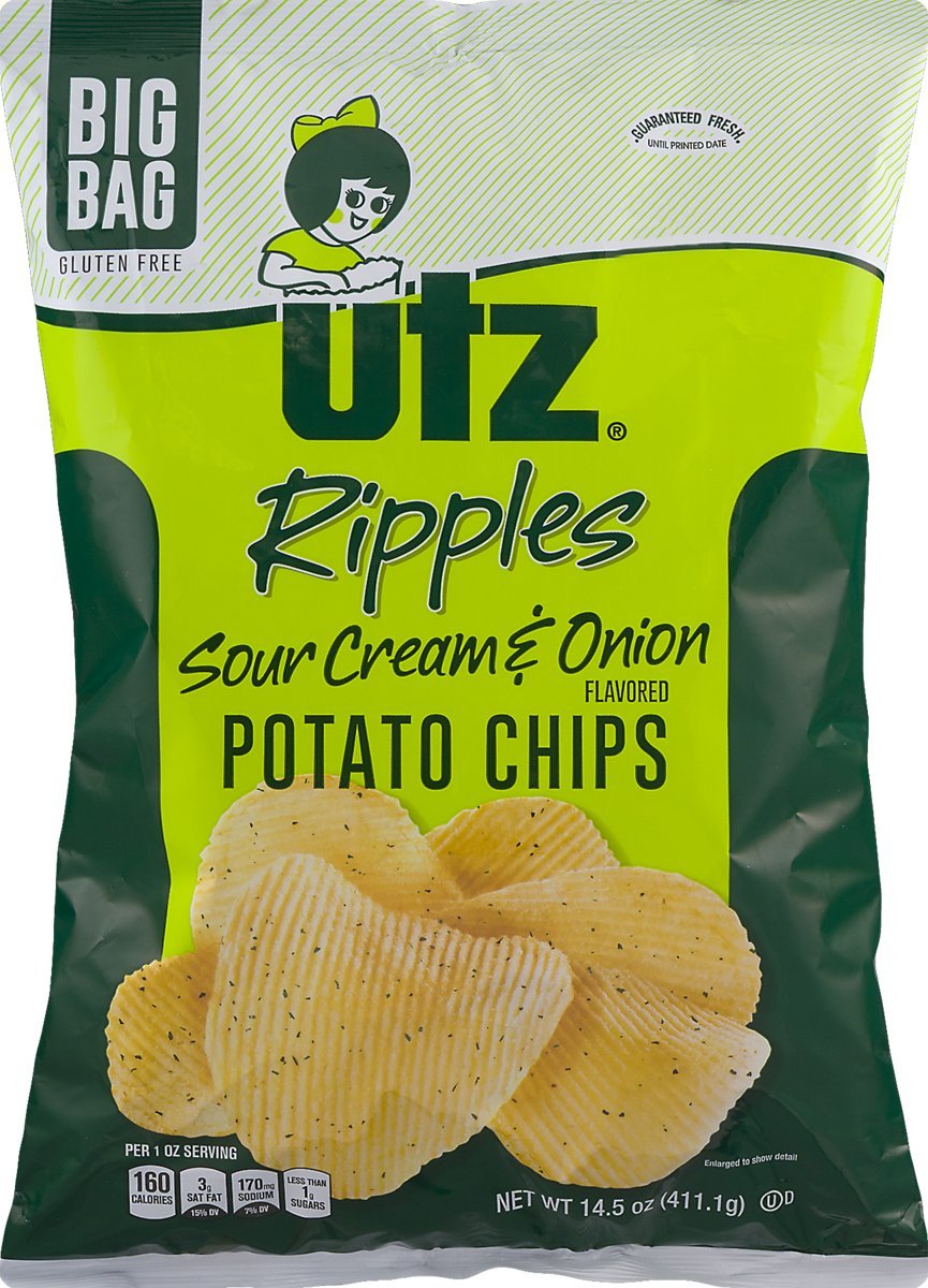Amazon Com Utz Ripples Sour Cream Onion Potato Chips In A 14 Oz Big Bag 4 Bags