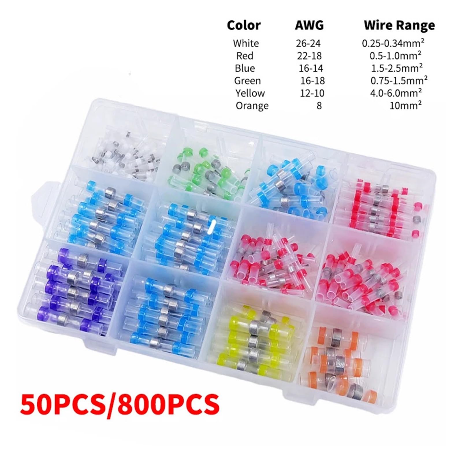 50/800 pz Saldatura Sigillo Stick Filo Connettori Termorestringenti Terminali A Crimpare Kit Impermeabile Cavo Elettrico Connettore di Giunzione (Color : 500pcs with Box)