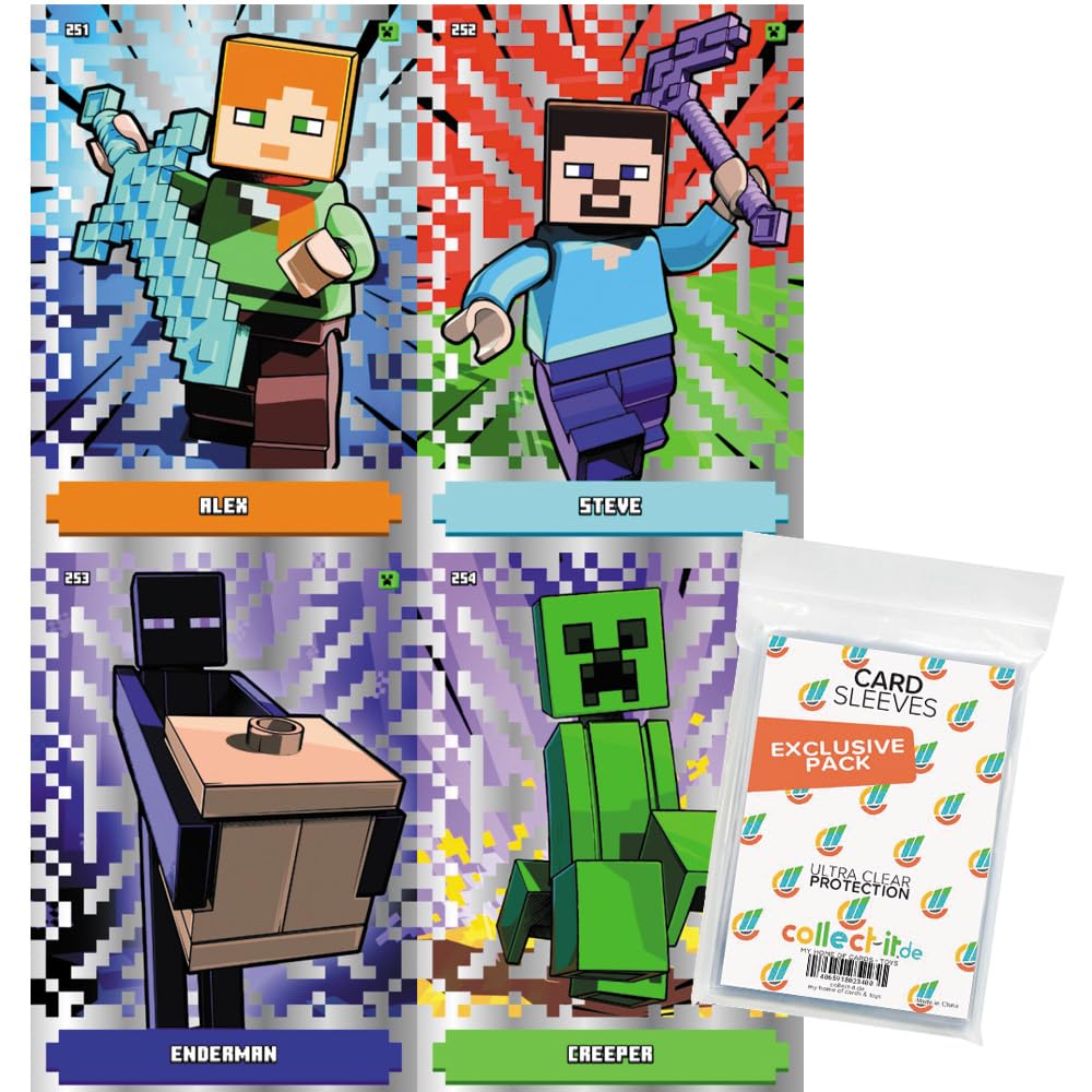 Bundle mit Lego Minecraft Serie 1 Trading Cards - Alle 4 Platin Karten + Exklusive Collect-it Hüllen