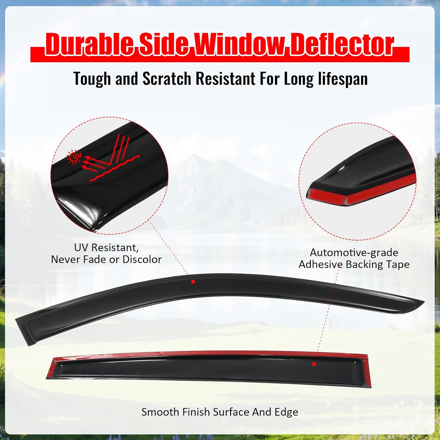 IKON MOTORSPORTS Tape on Window Visors Compatible with 2025-2026 Nissan Kicks, Acrylic Smoke/Tinted Rain Guards, Side Window Wind Deflectors 4PCS