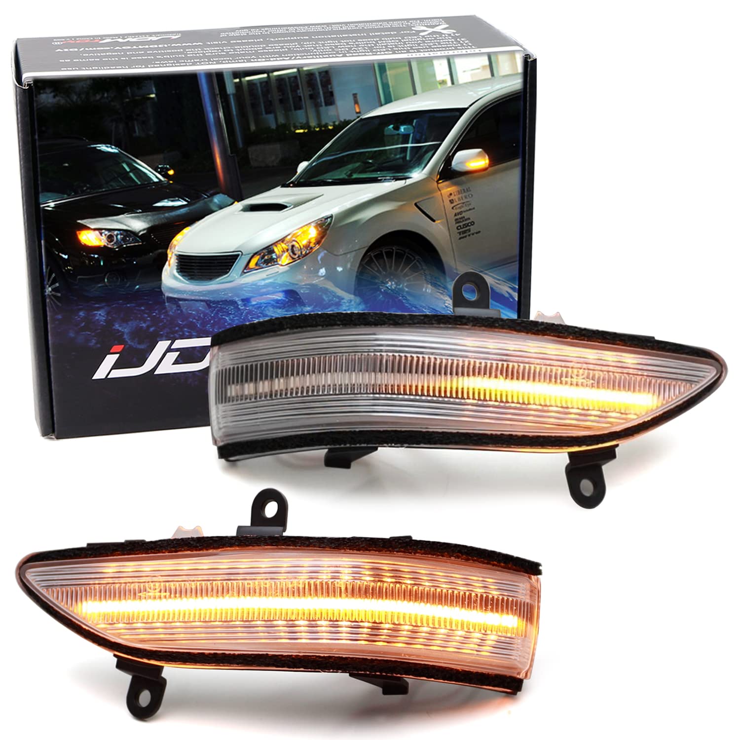 iJDMTOY Semi-Clear Lens Full LED Strip Dynamic Sequential Blink/Flow Side Mirror Turn Signal Light Assembly Kit Compatible with Subaru Impreza Forester Legacy Outback Tribeca