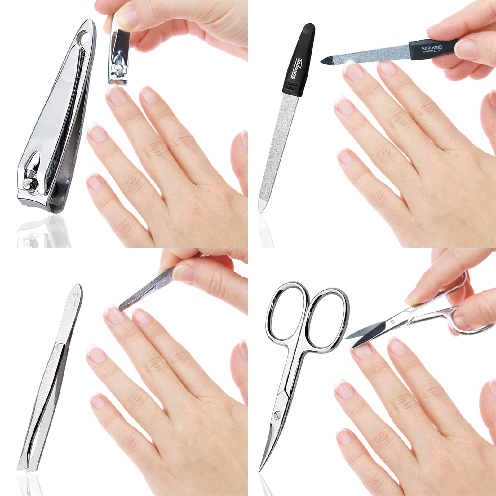 Solingen Manicure Set for Women and Men, 4-Piece Nail Kit, comprising sharp scissors, tweezers, nailclippers - Image 3