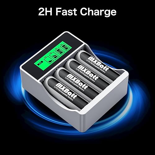 Miniatura 5 de MXBatt Baterías recargables AA de 1,5 V, 3500 mWh, de alta capacidad, 4 paquetes de baterías recargables AA de litio de 1500 ciclos con cargador LCD