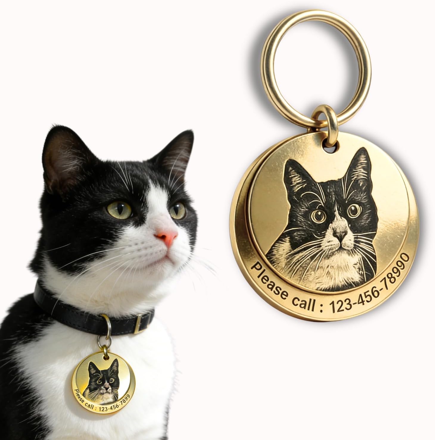 Custom Dog Necklace Dog Jewelry Personalized Dog Cat Gifts Custom Dog Collars Pet Memorial Pendant with Picture The Gift for The Dog's Birthday Engraved Necklace (Double Circles)