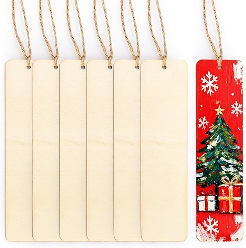 Miniatura 5 de 150 marcapáginas de madera en blanco, marcapáginas de madera para manualidades con agujeros, cuerdas de yute, adornos de madera sin terminar,