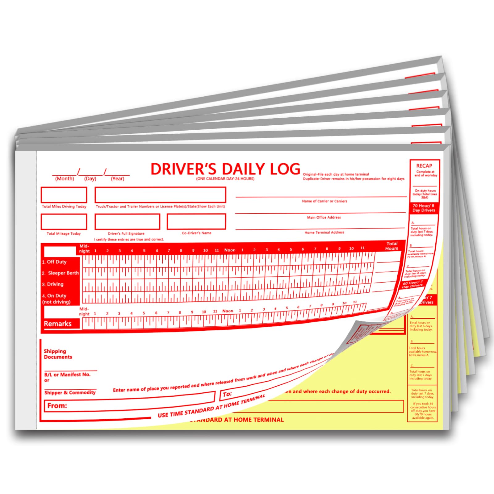 XUEJITECH 6 Pack Truck Driver Daily Log Book with 7 & 8 Day Recap, 8.5 x 5.5 Inch 2-Ply Carbonless DOT Paper Driver Log Books for Truckers, 31 Sets of