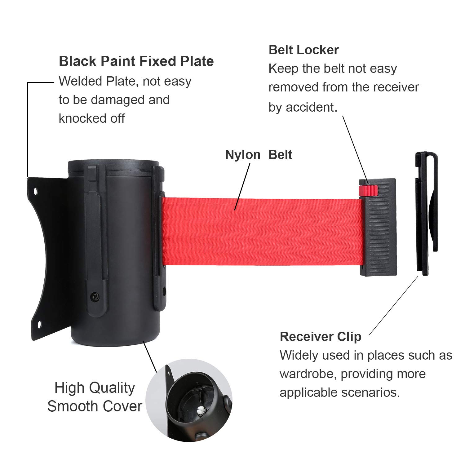 Snapklik.com : Black Wall Mounted Crowd Control Retractable Belt Safety ...