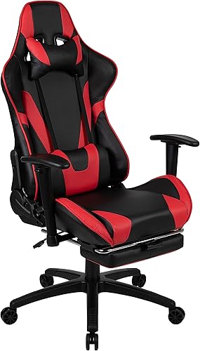 Flash Furniture X30 - Silla ergonómica de videojuegos de carrera para oficina con respaldo completamente reclinable, reposapiés deslizante, en