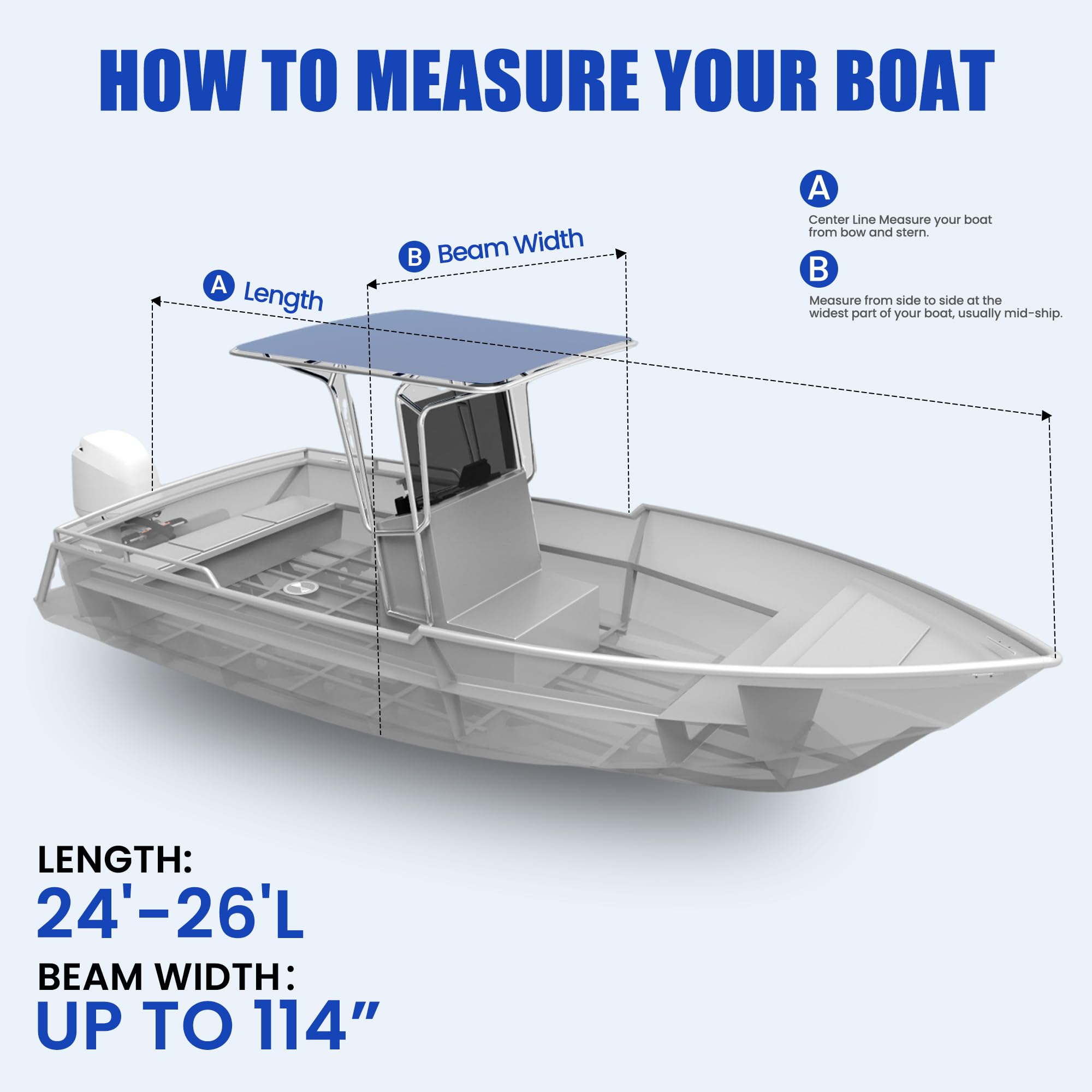 Bootsabdeckung für Mittelkonsole 24-26 Fuß, Trailerbare Bootsabdeckung für T-Top/Hardtop, strapazierfähige wasserdichte Bootsabdeckungen aus Oxford in Marinequalität, Reißverschluss auf beiden Seiten