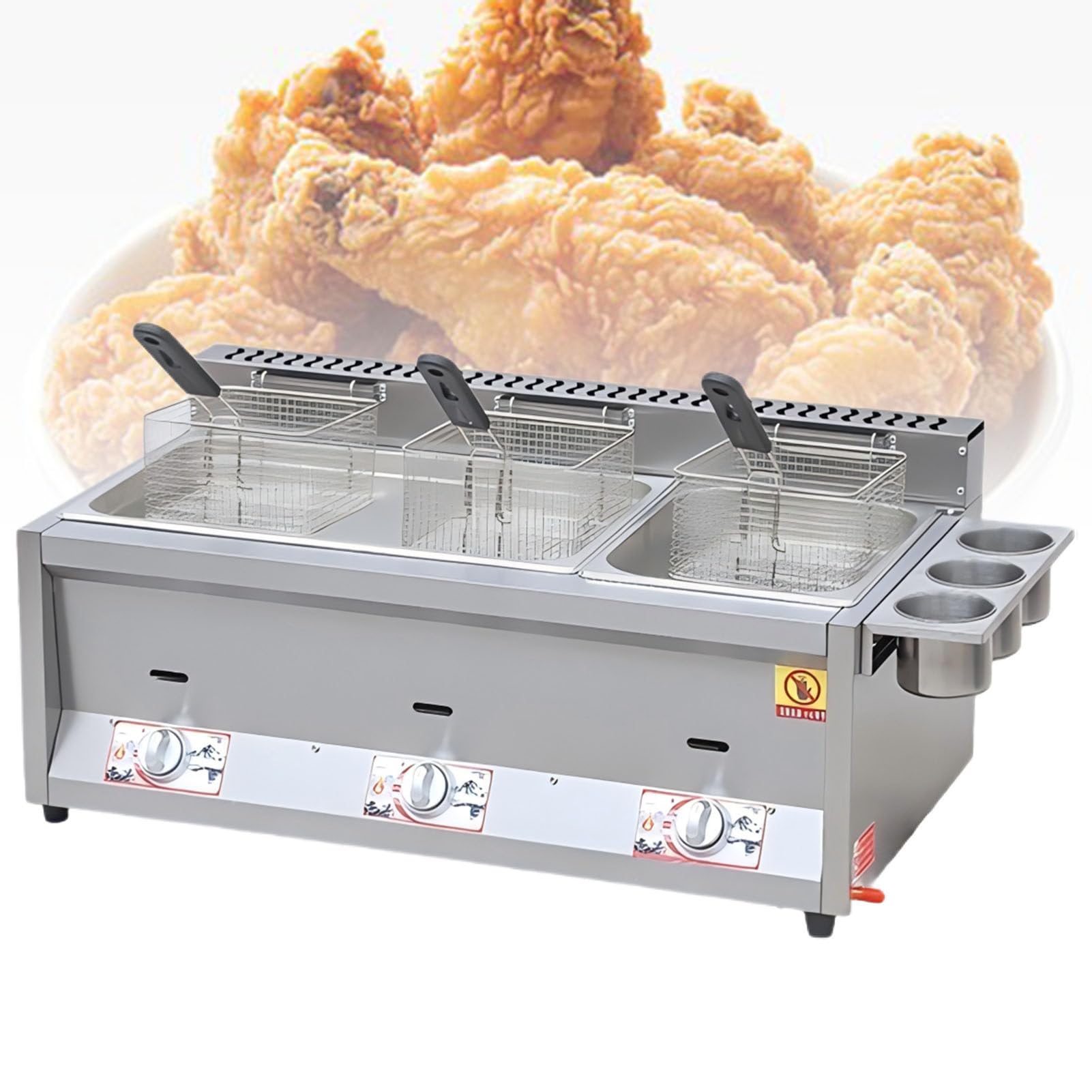 ExoticaBlend Large Capacity Gas Fryer Stainless Steel - Adjustable Firepower For Chips, Donuts, Fish - Easy Clean, Commercial Grade - Includes Baskets And Lids