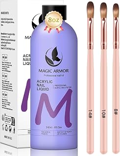 8FL.OZ EMA Monomer Acrylic Nail Liquid with 3 Acrylic Brushes (8/10/14) for Nail Extensions & Carving, MMA-Free, Non-Yellowing, Ideal for DIY & Professional Salon Use