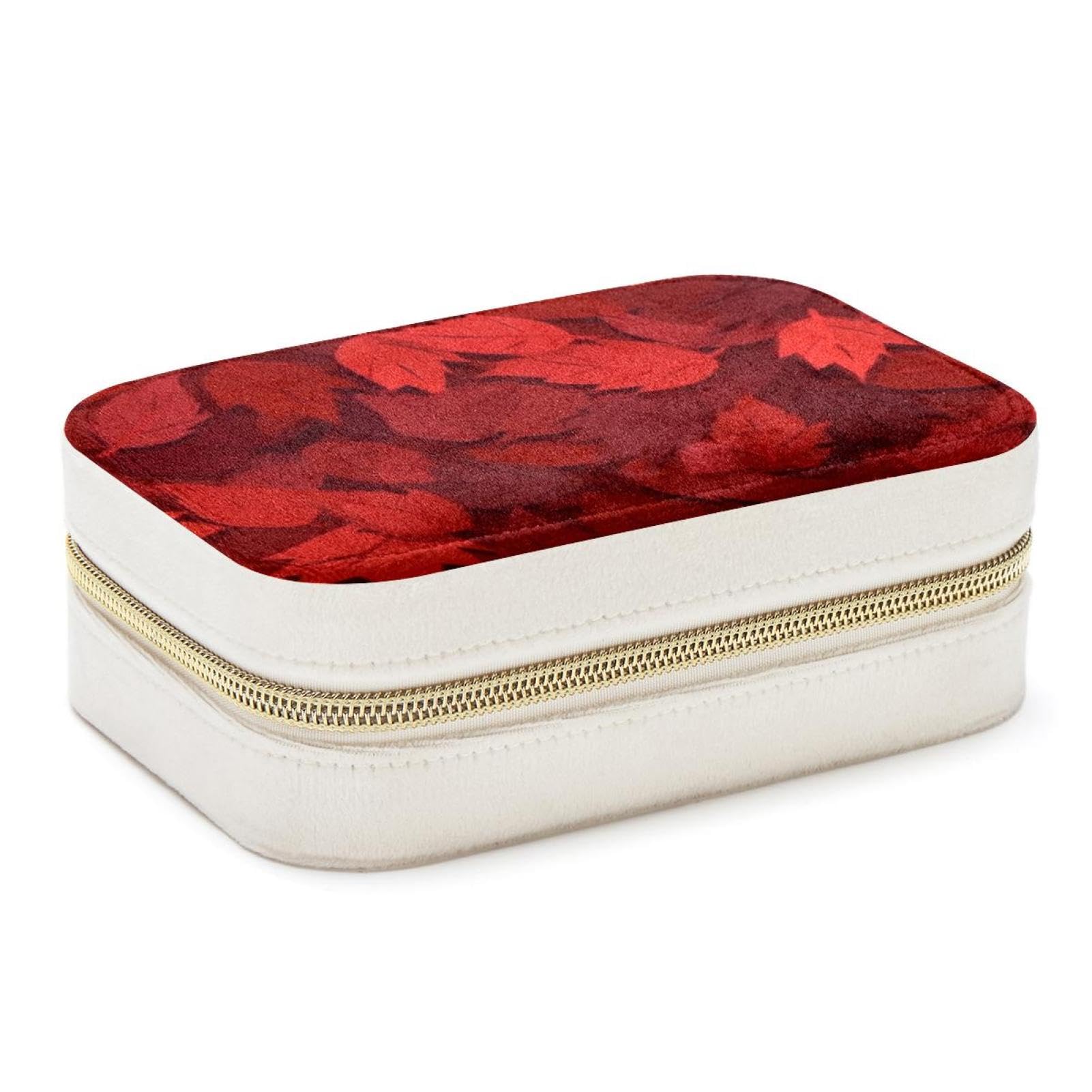 Organiseur de voyage pour bijoux avec double couche protectrice et motif feuilles rouges