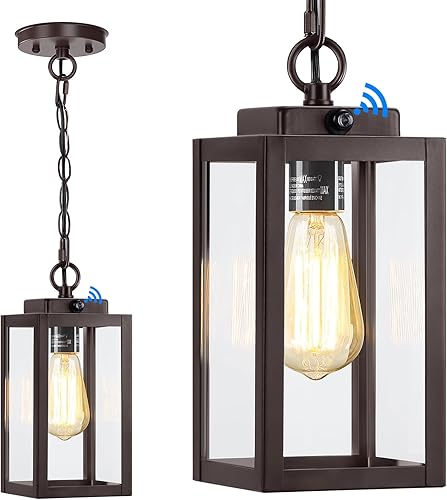 Miniatura 9 de Lámpara colgante para exteriores, 11 pulgadas, lámpara moderna para exteriores, lámpara colgante al aire libre, aluminio negro mate con vidrio