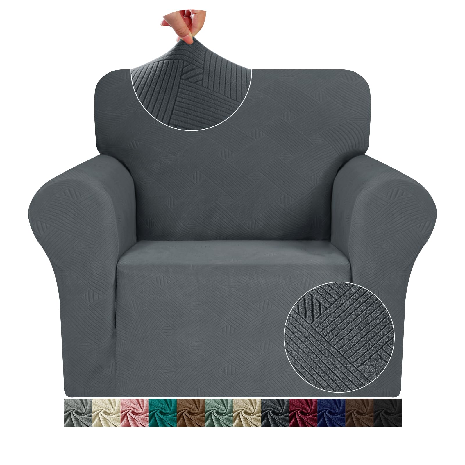 JIVINER Chair Sofa Slipcovers Stretch Chair Covers for Living Room Washable Couch Covers Armchair Universal Sofa Furniture Protector with Elastic Bottom for Pets and Kids (Chair, Dark Gray)Global Recycled StandardGlobal Recycled StandardGlobal Recycled Standard