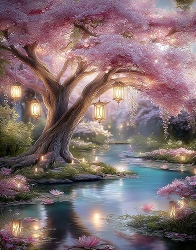 Jiqinsiye Women's Lakeside Trees 5D Tree Diamond Painting Kit For Adults,Lake Scene Diamond Art Kits For Beginner,Gem Art,Crystal Art Kits Full Round Drill For Home Wall Decor Gifts For Men