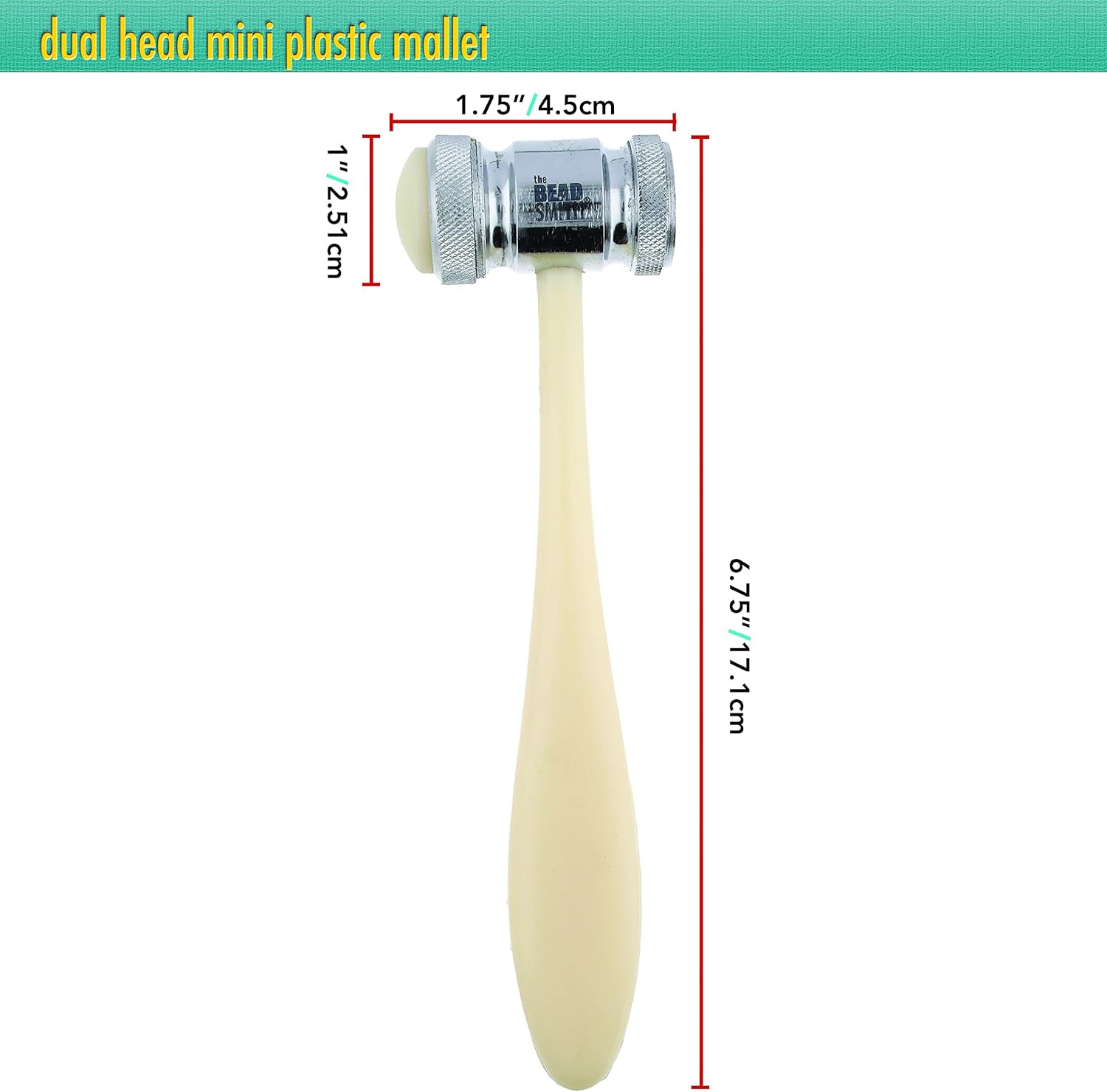 The Beadsmith Mini Plastic Mallet - Dual Head Hammer - 6.75 Inch Handle, 1.75 Inch Head - Use to Flatten and Shape Sheet Metal & Wire, Protect Wire with No Risk of Marring