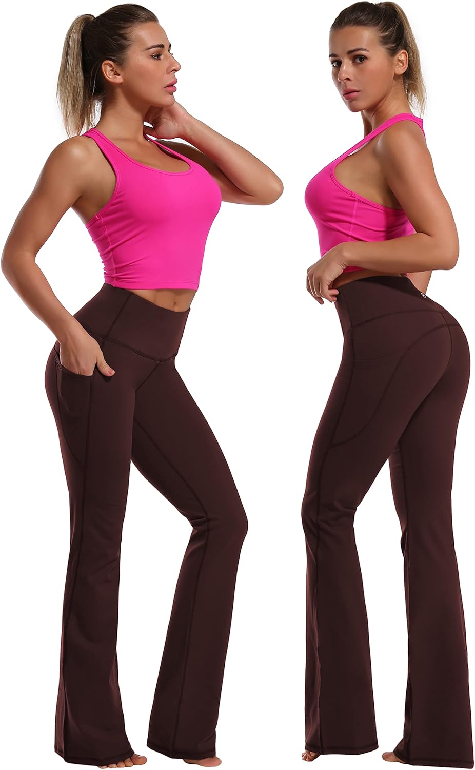 BUBBLELIME 29"/31"/33"/35"/37" Women High Waist Bootlegs Yoga Pants Tummy Control Bootcut Workout Flared Out Pockets - Image 2