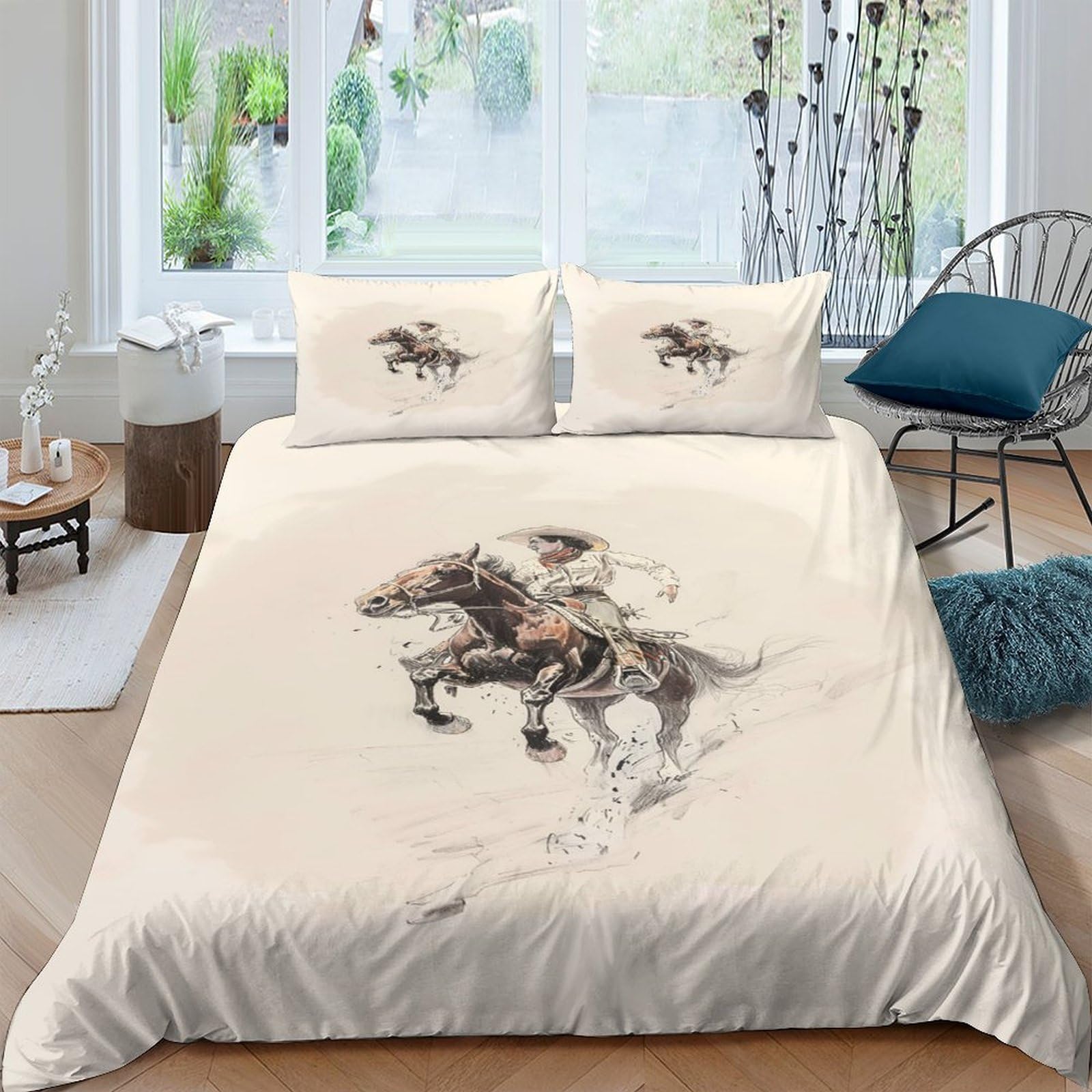 Ctjqhvkz Style-7 3D Printed Cowboy Horse Fitted Sheet Microfiber Soft Breathable Wild West Bed Cover For Bedroom Dorm Decor Mattress Protection Single（135X200cm）