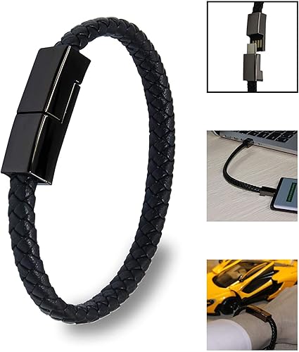 Miniatura 2 de Cargador de pulsera de cuero, cable de carga USB, cables trenzados, cargador de viaje portátil USB para hombres y mujeres, compatible con iPhone 15