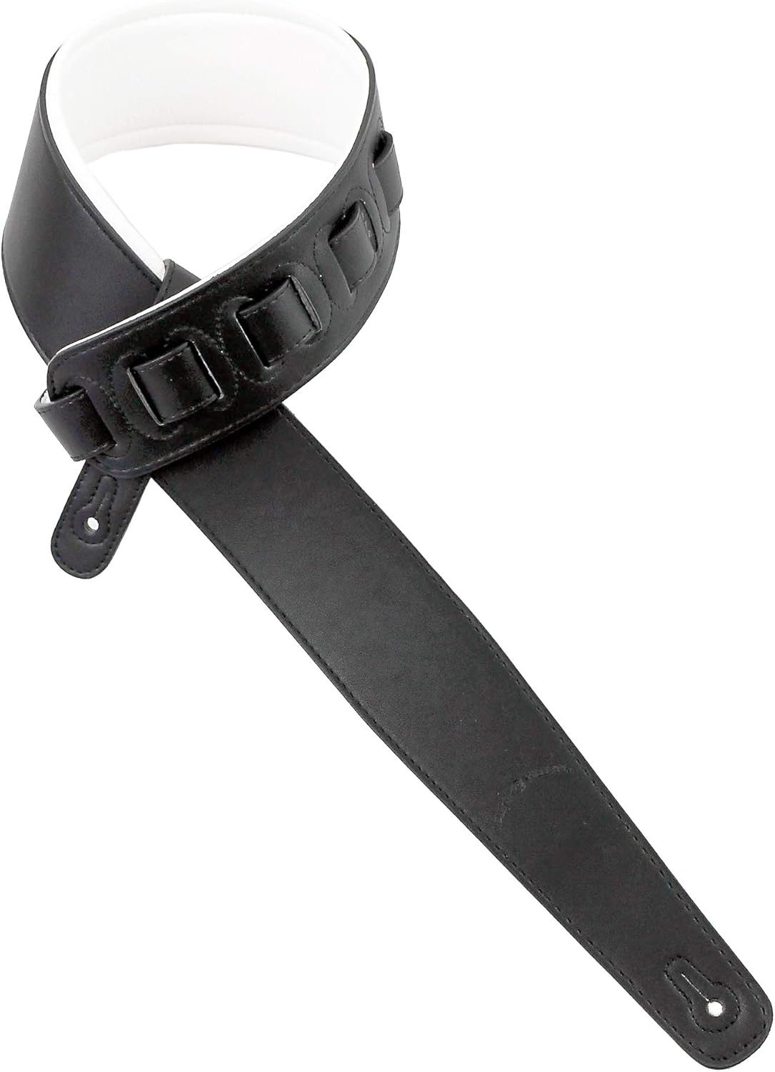 Walker & Williams G-12-BW Soft Matte Black Top Handmade Guitar Strap With Arctic White Padded Glove Leather Back And Slim Tapered Nose For Acoustic, Electric, And Bass Guitars