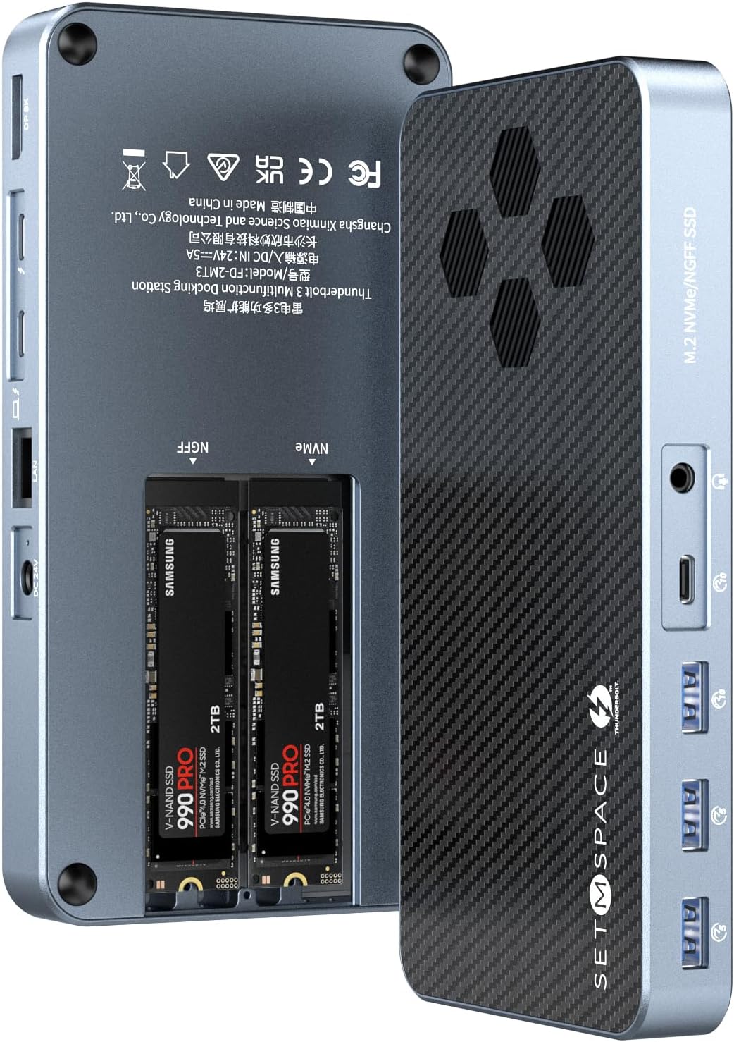 10 in 1 Docking Station with Thunderbolt 3 Port, 2X USB 3.1 Gen1, 2X USB 3.1 Gen2, PD 60W, 8K@60Hz DP, 3.5 Audio/Mic, Ethernet, 120W DC in, NVMe and SATA M.2 SSD Enclosure