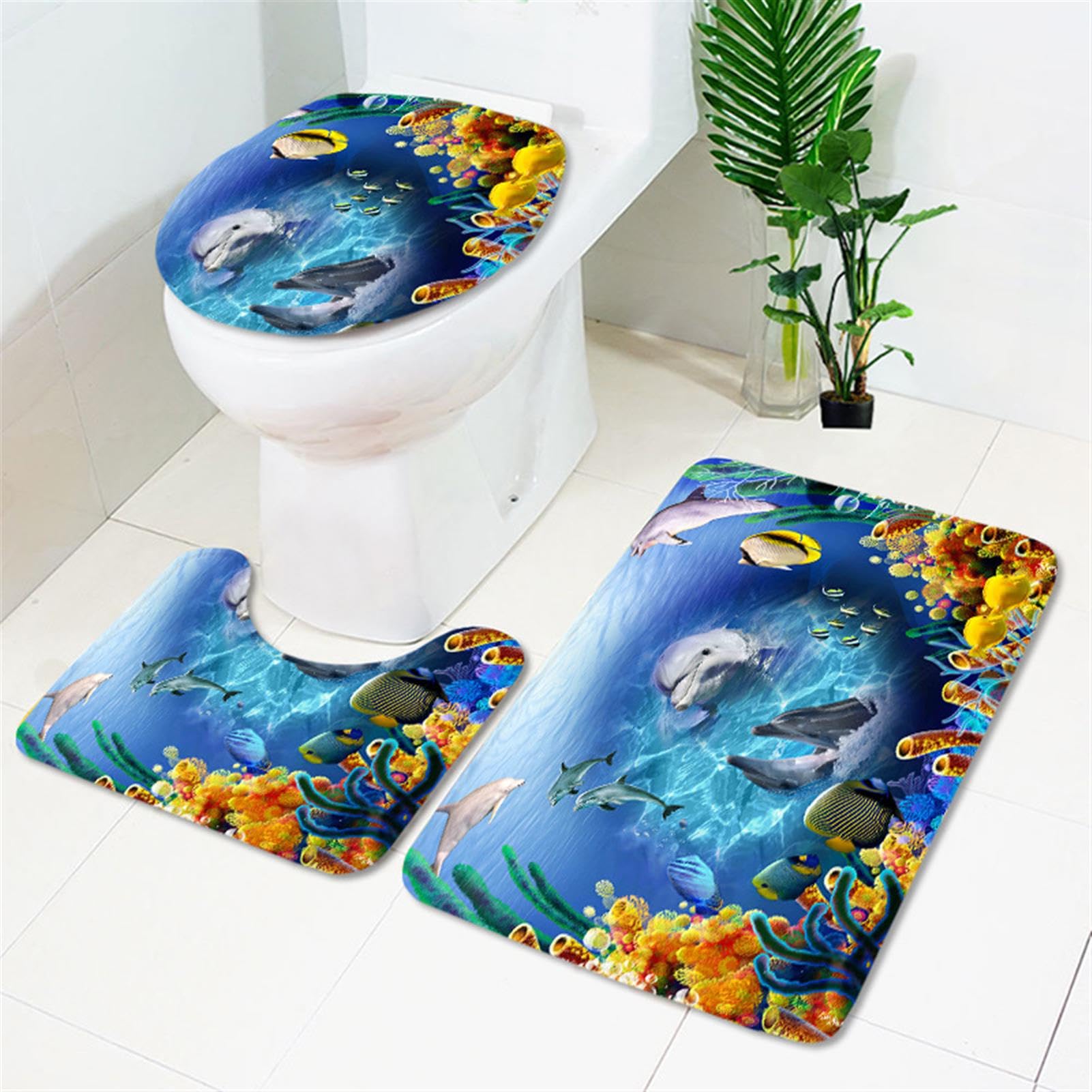Set Bagno Completo Con Tenda Doccia Faro Costiero – 4 Pezzi: Tenda 182x182, Tappeto Antiscivolo, Copriwater E Tappetino WC, Con 12 Ganci