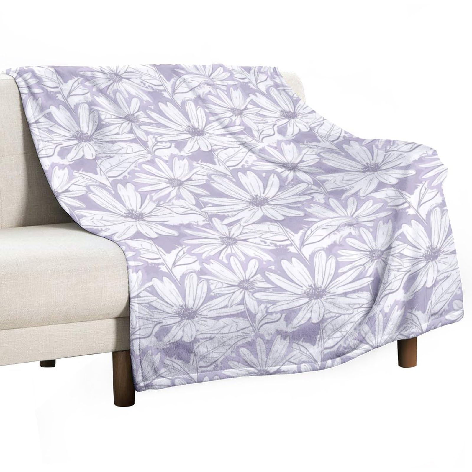 Homeoanimal Lilac Floral Print Throw Blanket 130x150cm, Lightweight Flannel Blanket, Cozy Microfiber Blankets for Couch Sofa Bedroom Decorative