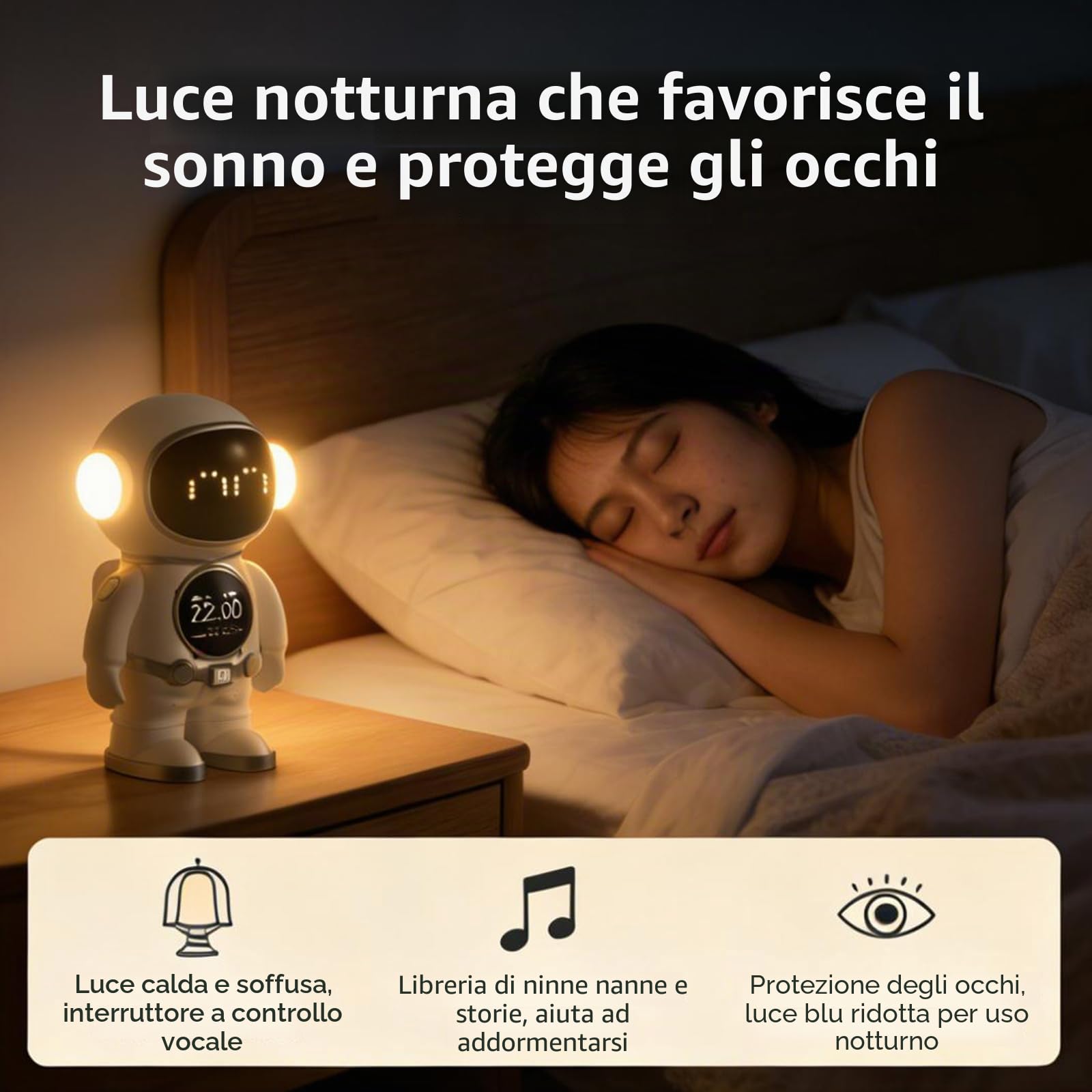 Astronauta AI - Robot da scrivania con 3 modelli Mainstream KI, controllo vocale, altoparlante Bluetooth, luce notturna, allarme intelligente e indicatore meteo, perfetto per ufficio