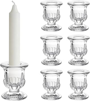 Clear Glass Taper Candle Holders 6PCS, Thicker Glass Candlestick Holders