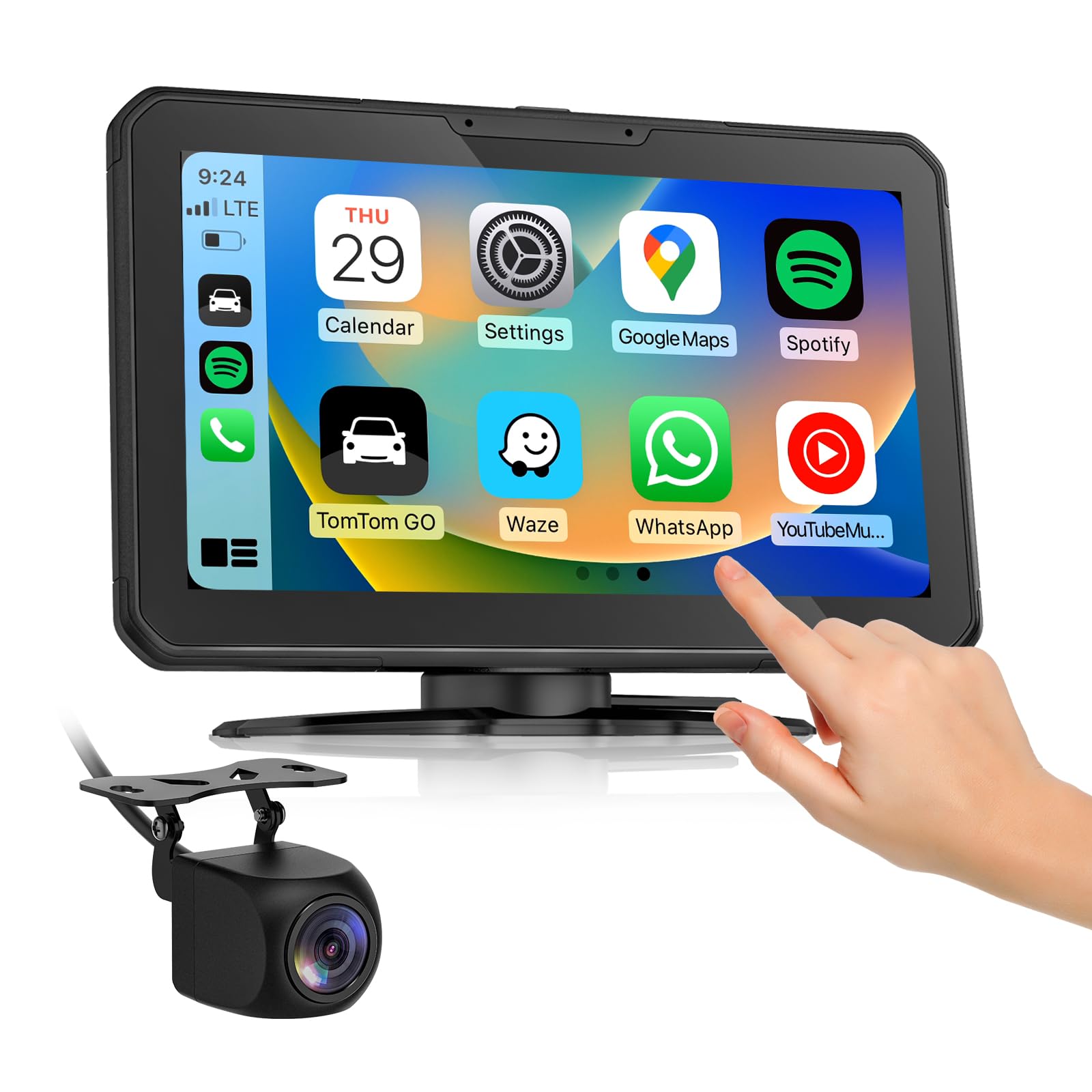 Eonon Wireless CarPlay & Android Auto Portable Car Stereo, 7 Inch IPS Headunit Touch Screen Car Audio Receiver with Bluetooth AUX GPS FM Car Radio MirrorLink, Backup Camera Included-P3