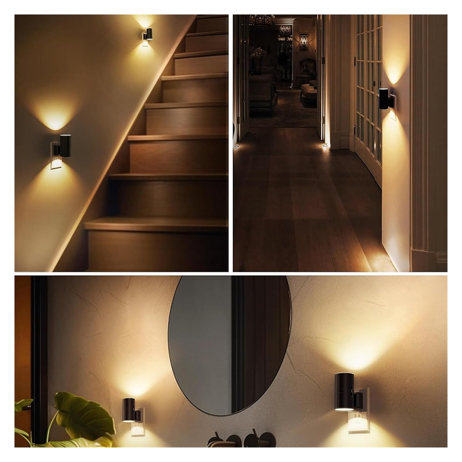 Luci da parete , Luce notturna a LED con spina, lampada da parete sensore crepuscolare e alba, 3000K, 0-100LM, luce dimmerabile regolabile for corridoio, camera letto, scale(Warm-Black 1 PCS,US Plug)