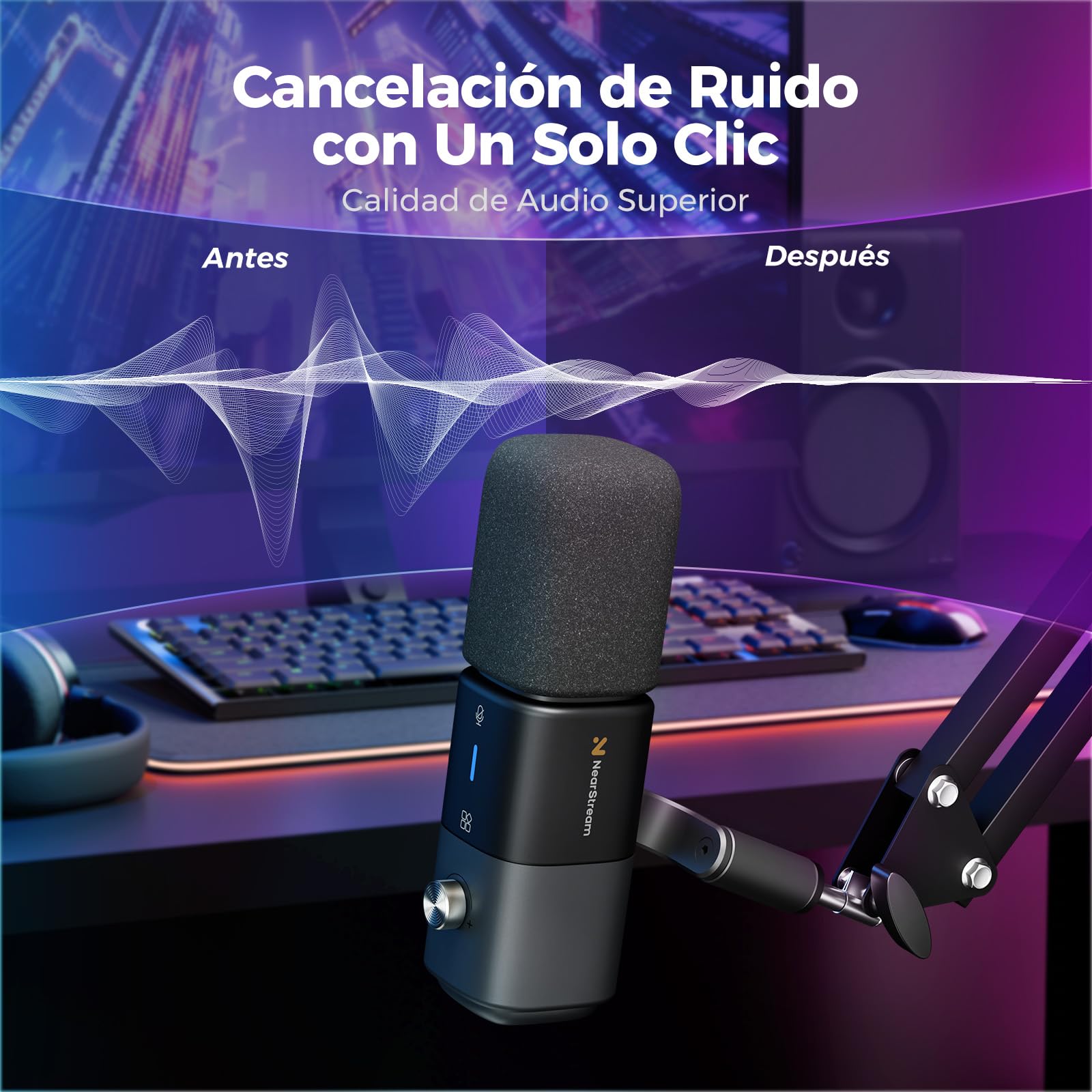 NearStream Micrófono USB/XLR de Condensador Supercardioide Compatible con MAC, PC, PS4/5, Discord, Audio Mixer, Micrófono Dinámico con Mute&Ganancia Audio& Reducción de Ruido& Monitoreo de Audio,AM20X