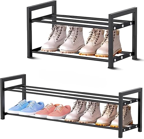 Zapatero expandible pequeño para almacenamiento de zapatos, zapatero estrecho de metal, estante delgado para armarios de entrada, espacio pequeño,