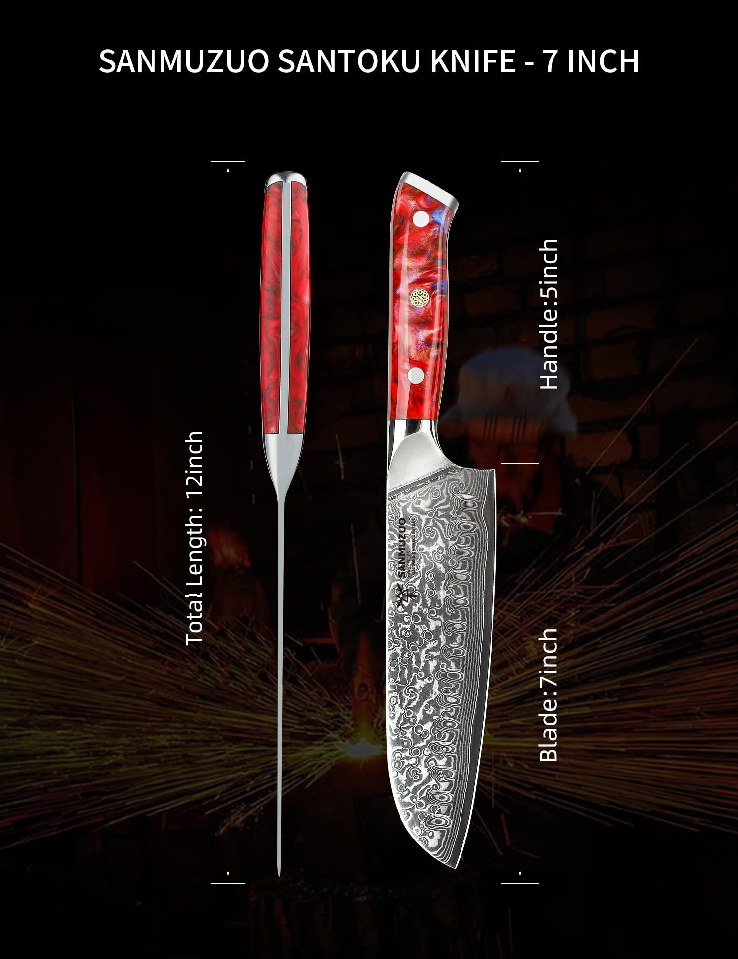 調理器具 G350 SANMUZUO Santoku Knife (Sunset Red) Amazon