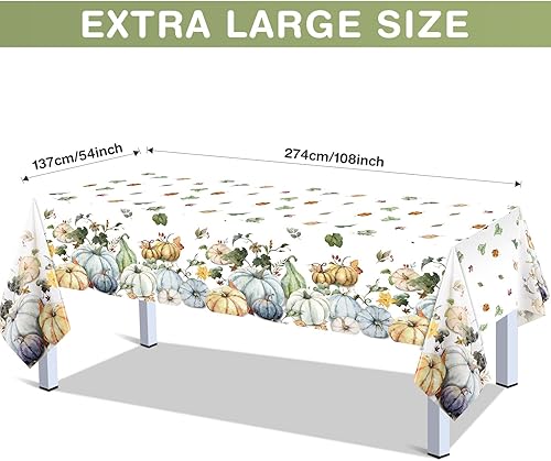 Miniatura 2 de Mantel de plástico con diseño de calabaza, hojas de cosecha de otoño, suministros de fiesta de Acción de Gracias, 54 x 108 pulgadas (paquete de 3)