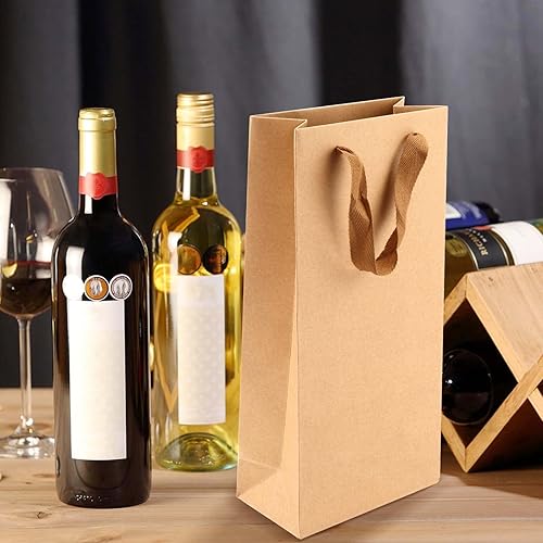 Miniatura 13 de SEUNMUK Paquete de 30 bolsas para botellas de vino blanco de 13.8 x 4.3 x 3.5 pulgadas, bolsa de regalo de vino de papel grueso de 8.82 oz/m²