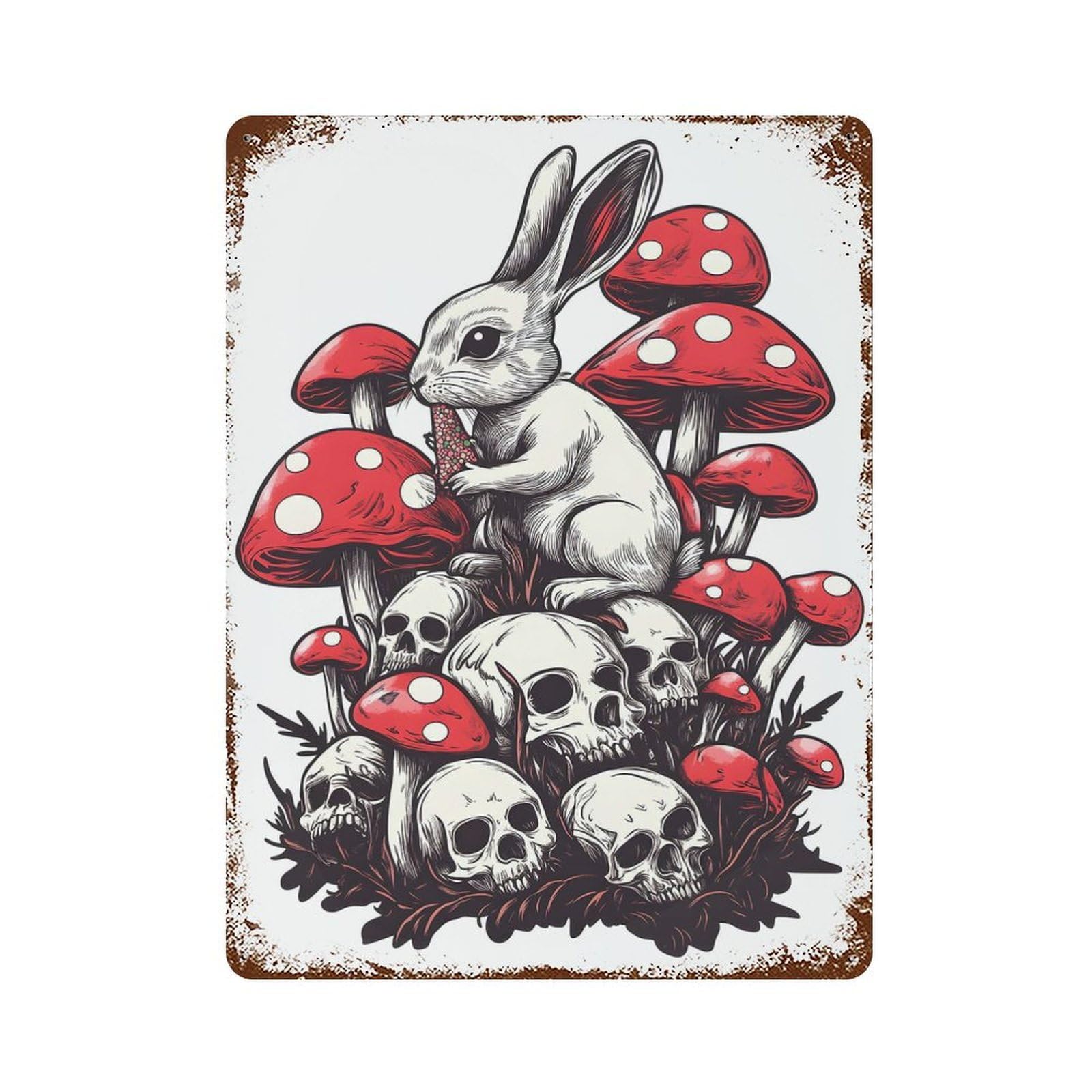 Rabbit Musroom Vintage Wall Sign 15.7"x11.8", Rust Effect Metal Decor for Living Room, Hallway And Home Decor