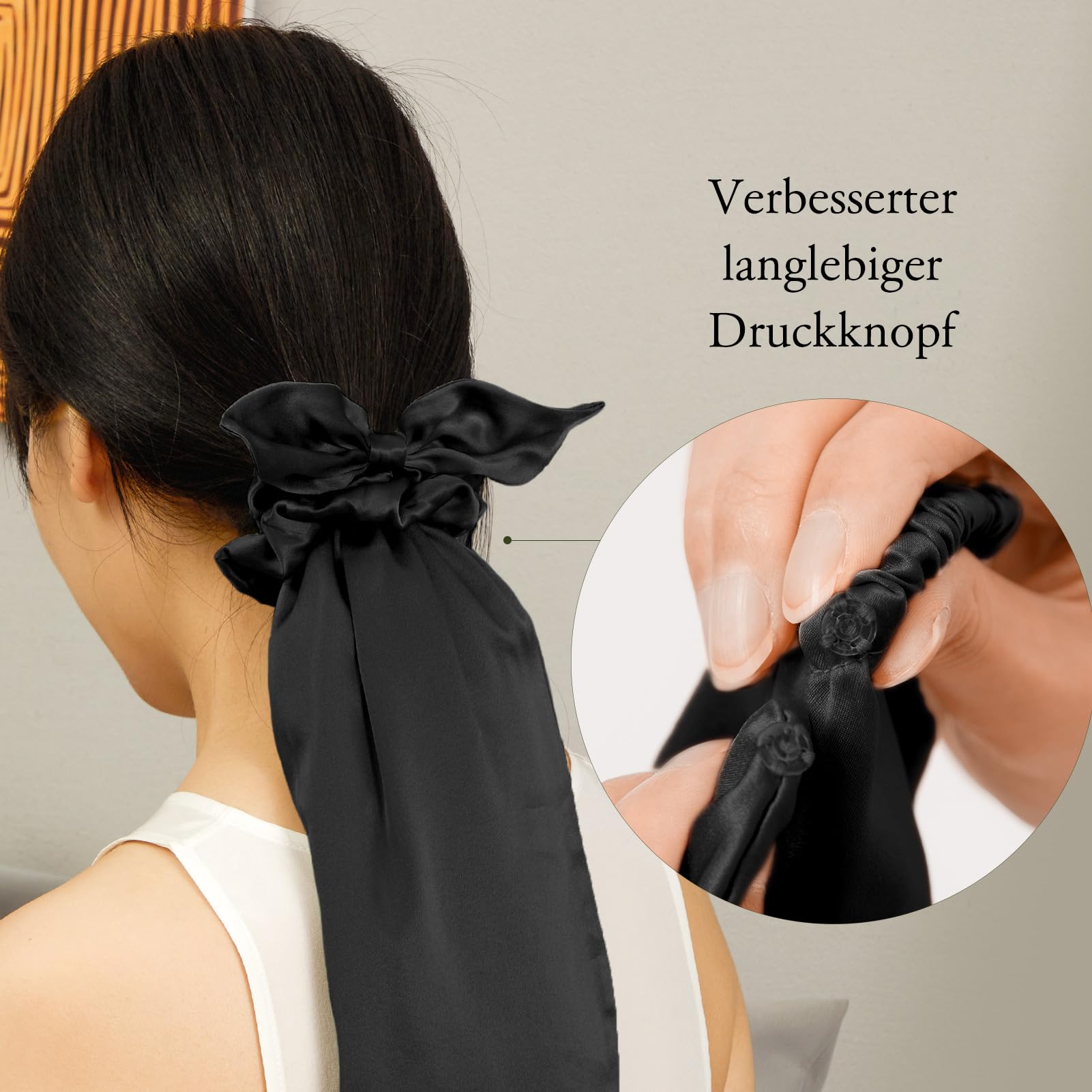 LILYSILK Gorro de seda para dormir Scrunchies 2 en 1, 100% seda, gomas para el pelo largo con goma elástica, ajustable, color negro