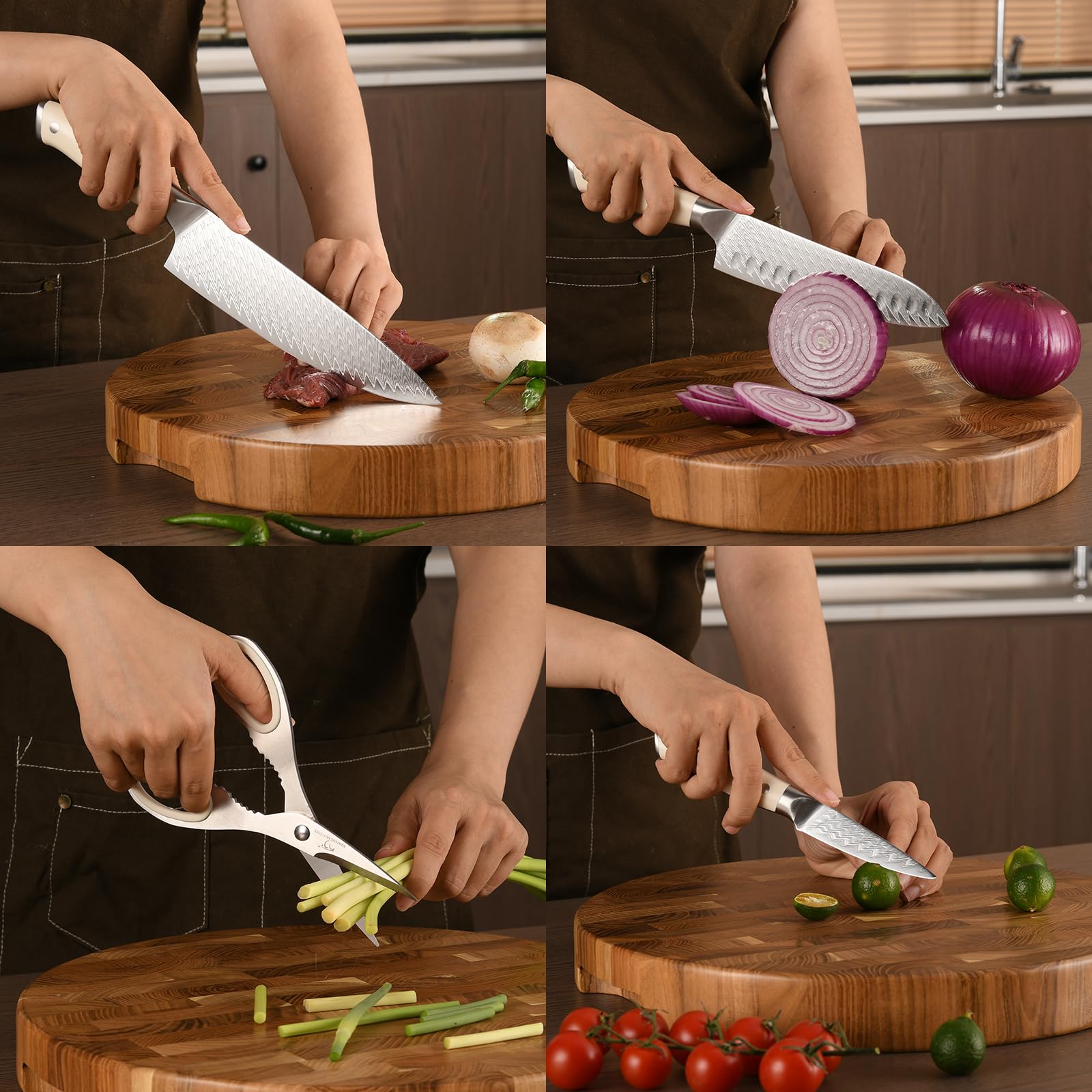 Nanfang Brothers Professional knife Damascus knife Holder Wood Set de 6 pièces Damascus Kitchen knife set set Set de couteaux de cuisine en acier inoxydable chef knife Holder avec couteau pointu