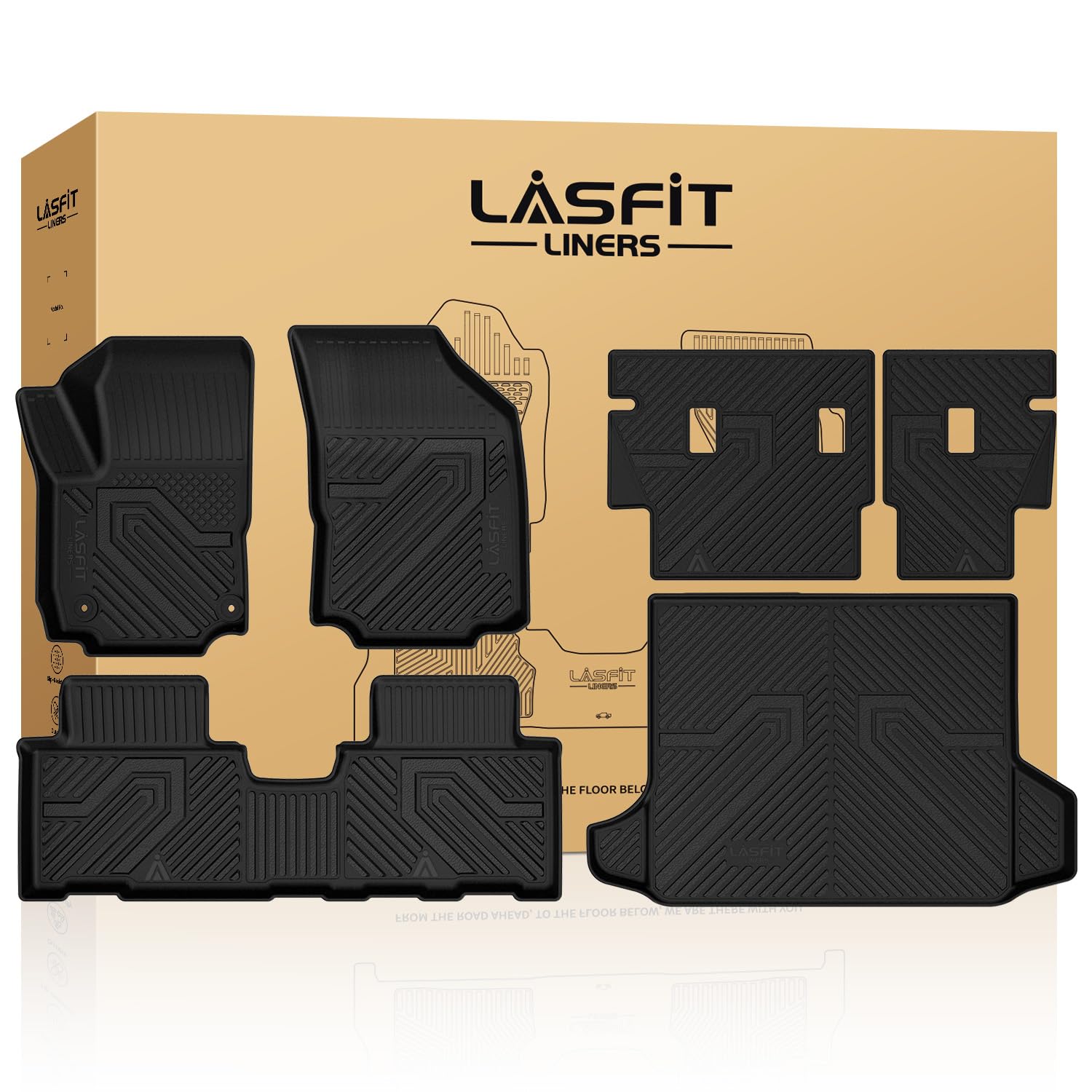 LASFIT Floor Mats & Cargo Liner with Backrest Mat for Chevrolet Chevy Equinox/GMC Terrain 2018-2024 (Not for Equinox EV 2024-2025), All Weather TPE Custom Fit Floor Mats Car Mats Full Set, Black