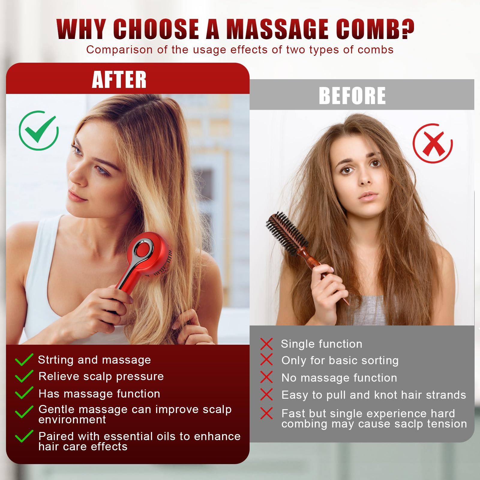 Brosse Massage Cuir Chevelu Électrique, 3 in 1 Masseur Tete Cheveux à Lumière Rouge, Peigne de Massage Electrique, Étanchéité IPX7 avec 3 Modes et Distributeur d'Huile Capillaire 3ML (Noir)