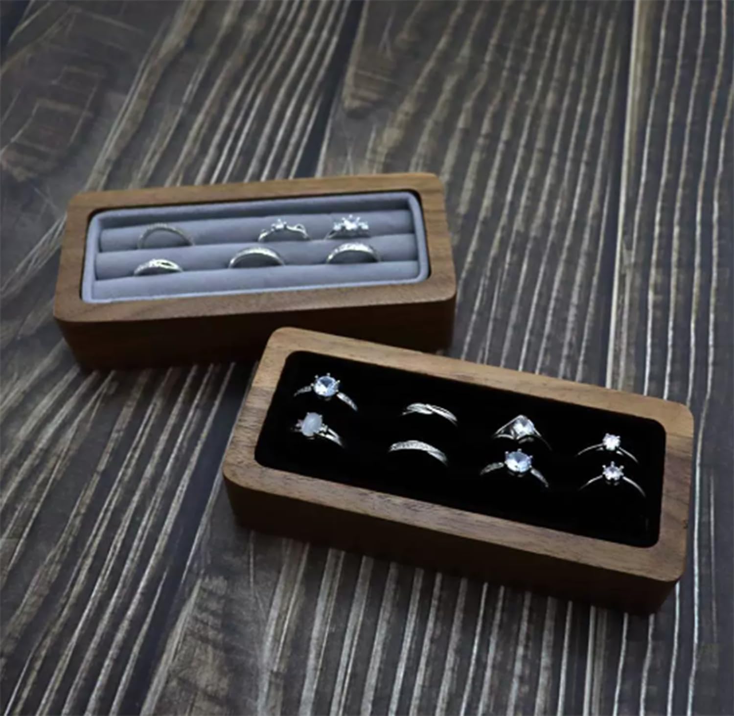 Bandeja organizadora anillos madera maciza, pequeño soporte exhibir joyas