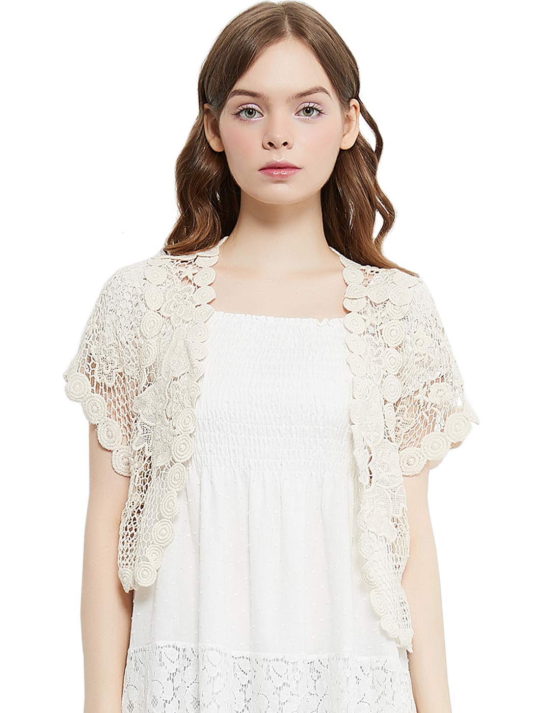 Anna Kaci Womens Lace Shrugs Short Sleeve Crop Bolero Open