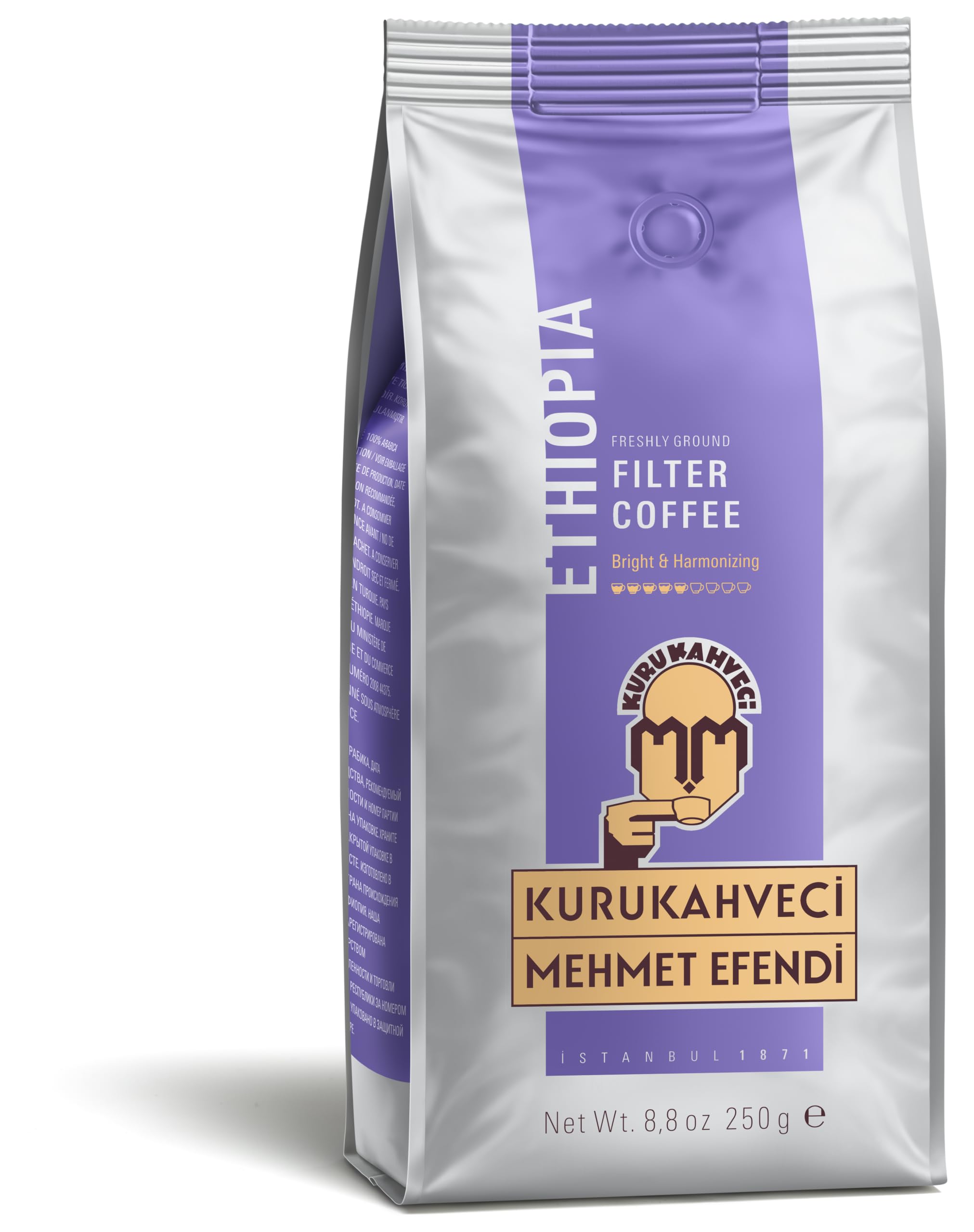 KURUKAHVECI MEHMET EFENDI Etiopski filtr kawa świeżo mielona palona bogaty aromat średni o smaku kwiatowym i cytrusowym 8,8 Fl OZ / 250 g