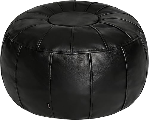 Thgonwid Funda de puf otomano marroquí sin relleno, solución de almacenamiento para reposapiés otomano, silla puf, reposapiés, color negro Negro