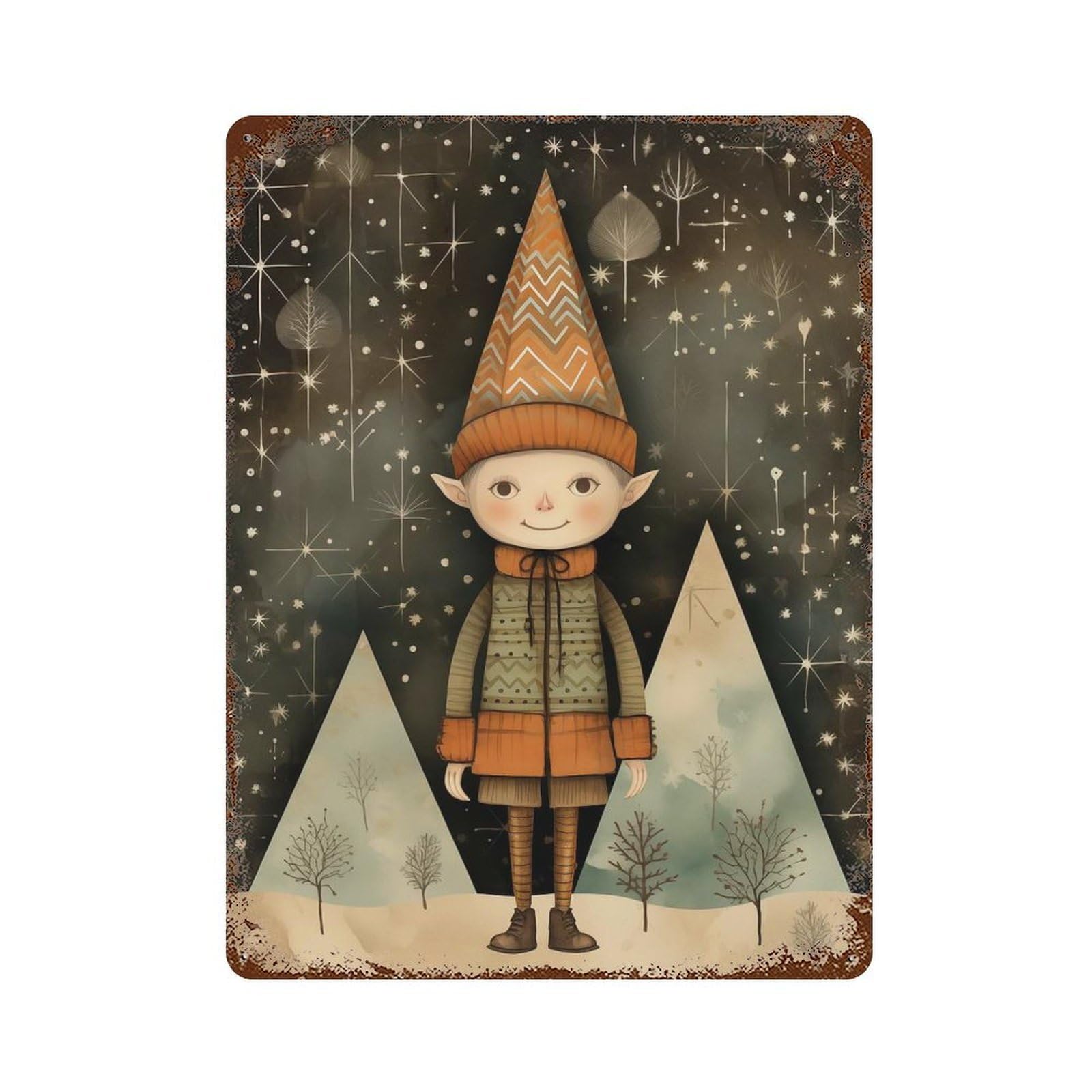 Vintage Cute Elf Rusty Metal Tin Sign 15.7"x11.8", for Basement, Hobby Room And Garage Decor, Retro Wall Decor