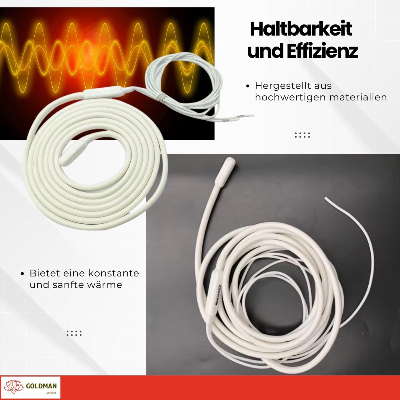 GOLDMAN SERVICE | Heizkabel bipolarer Silikonwiderstand Anti-Frost für Rohrleitungen | 2 Meter, 30 Watt | Inkubatoren, Aquarien, Reptilien, Gewächshäuser, Fermentation (2 m | 30W)