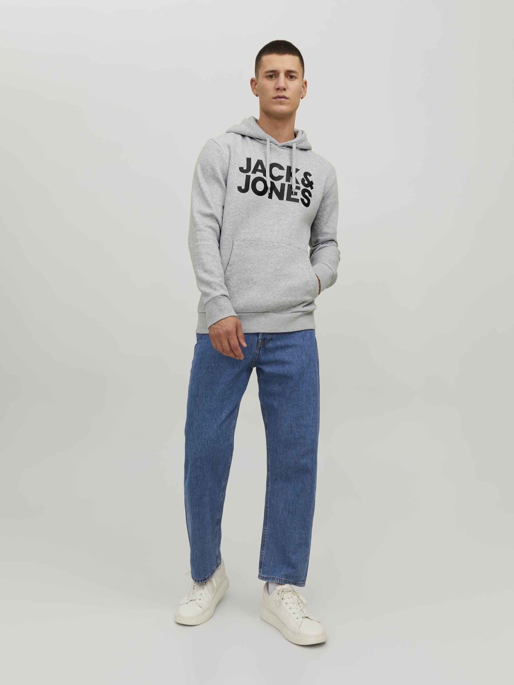 JACK & JONES Hoodie Herren Regular Fit JJEADRIAN Kapuzenpullover Pullover Sweater Print Schwarz Grau Grün Braun Beige Blau S M L XL XXL 3XL 4XL 5XL 6XL 7XL 8XL - 3